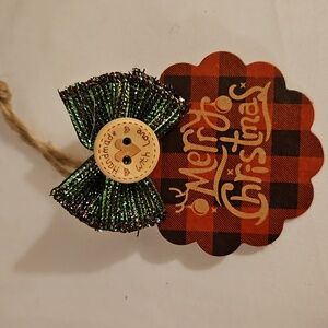 Handmade Upcycled Gift Tags 10pc Set Christmas Plaid Black Red 3"x2" Carboard